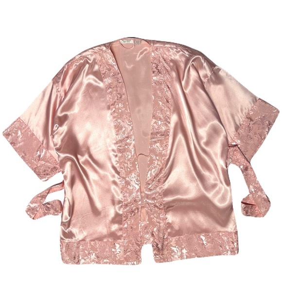 Victoria's Secret Gold Label Pink Satin Jacquard Short Robe and Cami Set Large - Picture 6 of 16